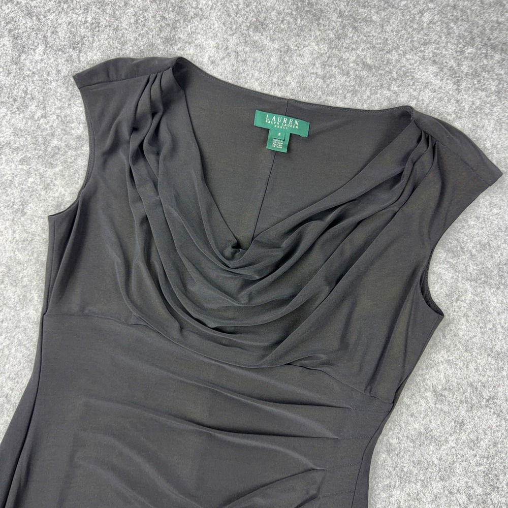 Ralph Lauren Dress Womens 8 Black Cowl Neck Sheath Ruched Stretch Party